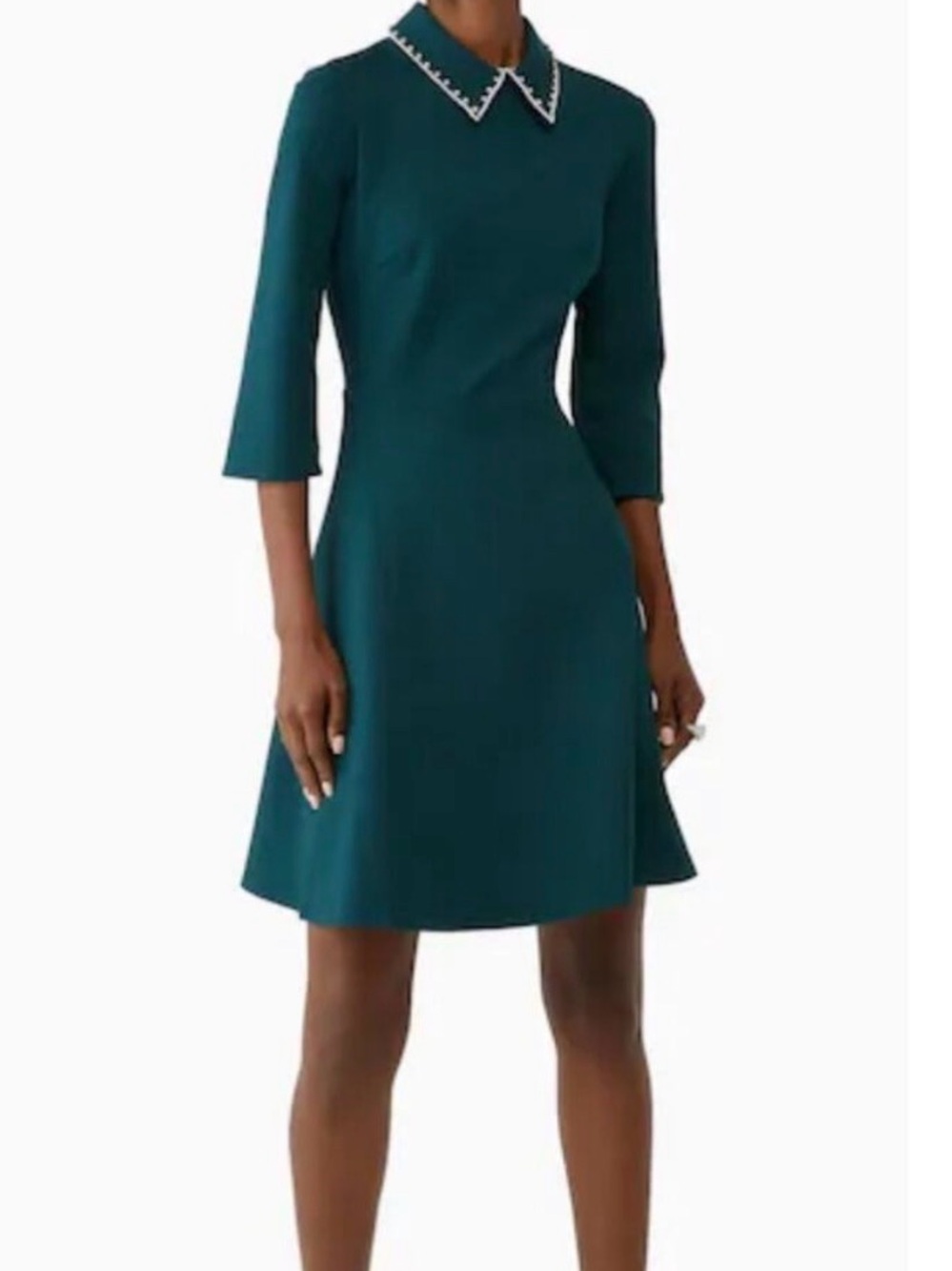Kate Spade Green Fit-and-Flare Dress with Pearl/Rhinestone adorned collar